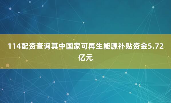 114配资查询其中国家可再生能源补贴资金5.72亿元